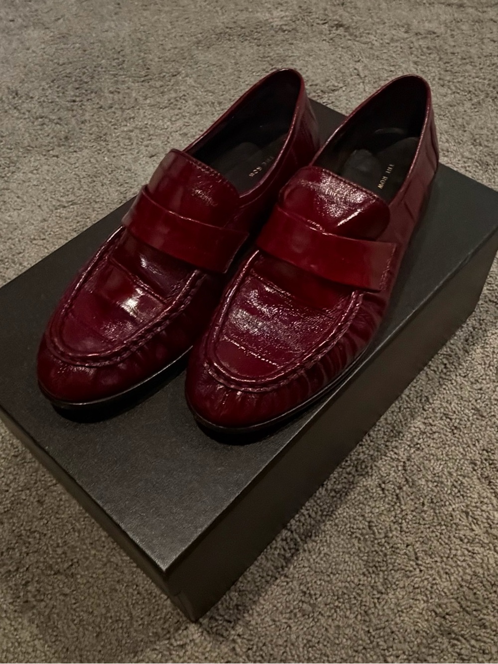 The Row Women's Soft Leather Loafers in Rouge. Size 5.5